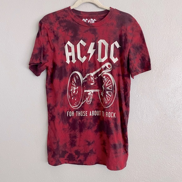 AC/DC T-shirt Mens Small Tie Dye Red For Those About to Rock Band Tee - Picture 1 of 5
